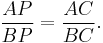 
\frac{AP}{BP} = \frac{AC}{BC}.
