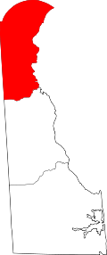 Map of Delaware highlighting New Castle County