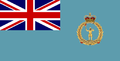 Sky blue flag with Royal Observer Coprs badge in the right half and Union Flag as top-left corner.