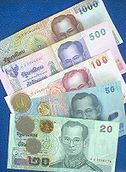 Baht bills and coins