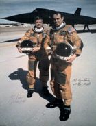 The "Last Flight" of a SR-71. In background SR-71 S/N 61-7972. Foreground Pilot Lt. Col. Raymond "Ed" E. Yielding and RSO Col. Joseph "Jt" T. Vida, March 6, 1990.