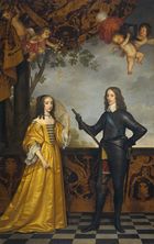 Portrait of a woman in a yellow gown and a man in a black suit