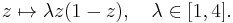 z\mapsto \lambda z(1-z),\quad \lambda\in[1,4].\,