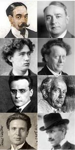 panel of eight small photographs of men's portraits dating from the decades around 1900