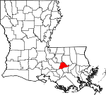 State map highlighting Ascension Parish