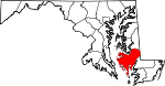 State map highlighting Dorchester County