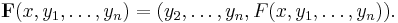 \mathbf{F}(x,y_1,\dots,y_n)=(y_2,\dots,y_n,F(x,y_1,\dots,y_n)).