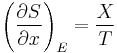 \left(\frac{\partial S}{\partial x}\right)_{E} = \frac{X}{T}\,