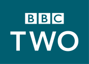 On a teal background, the letters "BBC" in solid white squares above larger "TWO" in white capitals letters.