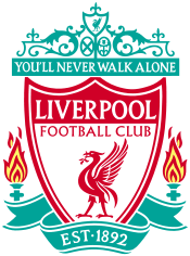 The words "Liverpool Football Club" are in the center of a pennant, with flames either side. The words "You'll Never Walk Alone" adorn the top of the emblem in a green design, "EST 1892" is at the bottom.