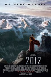 A buddhist monk standing against a background of the Himalayan mountains while a mega tsunami is surging over them.