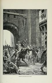 A book illustration with an armed man on a horse in a town, and below the writing "Alboin in Pavia"