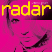 Close up of the face a blond woman. She is looking into the camera with her hair covering her left eye. The image has a layer of pink and is divided in four parts, resembling an actual radar. On the upper side of the image, the words "Britney Spears" are written in white letters. Underneath, "radar" is written in big yellow small letters.