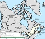 When Canada was formed in 1867 its provinces were a relatively narrow strip in the southeast, with vast territories in the interior. It grew by adding British Columbia in 1871, P.E.I. in 1873, the British Arctic Islands in 1880, and Newfoundland in 1949,  Its provinces grew both in size and number at the expense of its territories.