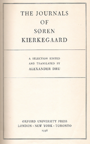 Title page of a book, headed "THE JOURNALS OF SØREN KIERKEGAARD"