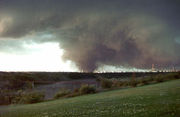 Edmonton Tornado crossing over the North Saskatchewan River picture taken form Rundle Park just north of Beverly Bridge.