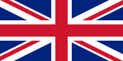 Union flag where red bars in diagonals are moved off-centre in a clockwise direction. This is both the vertical and horizontal mirror image of the previous image.