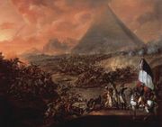 Cavalry battlescene with pyramids in background