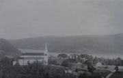 Postcard of Gjerstad church and rectory.