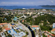 Ariel view of Kota Kinabalu, the capital of Sabah, an East Malaysian state.