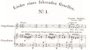  Three staves of printed music showing the vocal line and the piano accompaniment of the first few bars