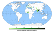 Map showing worldwide okra production