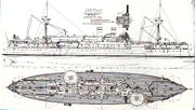 Drawing of the Maine showing its echeloned turret placement