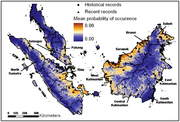 Map showing Peninsular Malaysia, Sumatra and Kalimantan