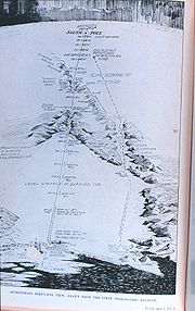  An old map depicting Shackleton's 1908–09 track across the Great Ice Barrier and up the Beardmore Glacier to the Polar Plateau. The map also shows, to the left, Amundsen's 1911 track to the South Pole, from the Bay of Whales via the Axel Heiberg Glacier.