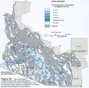 Southern Arizona map with a jumble of regions colored gray, white, and blues of various shades.