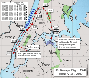 The aircraft headed approximately north after takeoff, then wheeled anti-clockwise to follow the Hudson southwards