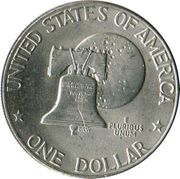 A coin, with the design featuring the Liberty Bell superimposed against the Moon