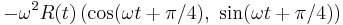 -\omega^2 R(t)\left( \cos (\omega t + \pi/4),\ \sin (\omega t + \pi/4) \right) \  