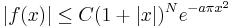 |f(x)|\leq C(1+|x|)^Ne^{-a\pi x^2}