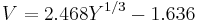 V=2.468 Y^{1/3}-1.636