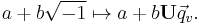 a + b\sqrt{-1} \mapsto a + b\mathbf{U}\vec{q}_v.