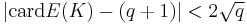 |\mathrm{card} E(K)-(q+1) | < 2\sqrt{q}