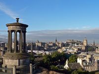 View of Edinburgh from Calton Hill. The Dugald Stewart memorial is visible in the foreground.