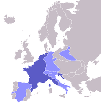 Map of Europe as at 1812, highlighting France and her client states