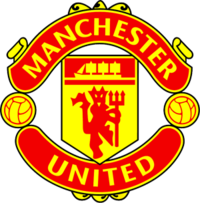 The words "Manchester" and "United" surround a pennant featuring a ship in full sail and a devil holding a trident.