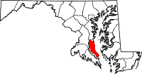 State map highlighting Calvert County