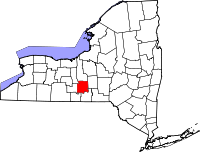 Map of New York highlighting Tompkins County