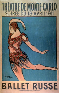 Poster for Théâtre de Monte Carlo showing a female dancer in early C20th costume