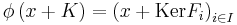 \phi\left(x+K\right)=\left(x+\mathrm{Ker} F_i\right)_{i\in I}