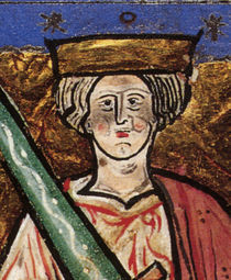 Image of Æthelred II with an oversize sword from the illuminated manuscript "The Chronicle of Abingdon"