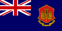 Dark blue flag with red and yellow castle to right and Union Flag in top-left quarter.