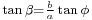 \scriptstyle{\tan \beta = \frac{b}{a}\tan\phi}\,\!