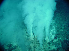 White smokers emitting liquid carbon dioxide at the Champagne vent, Northwest Eifuku volcano, Marianas Trench Marine National Monument