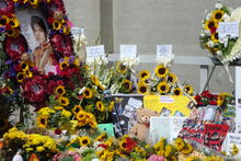  Portrait tribute, other tribute items, mural and messages from 650 Spanish fans,letters, pictures, teddy bears, etc.), sunflowers and other kind of flowers were dropped off by fans from all over the world at Forest Lawn Memorial Park on the first anniversary of Michael Jackson.