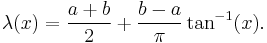 \lambda(x) = \frac{a+b}{2} + \frac{b-a}{\pi}\tan^{-1}(x).